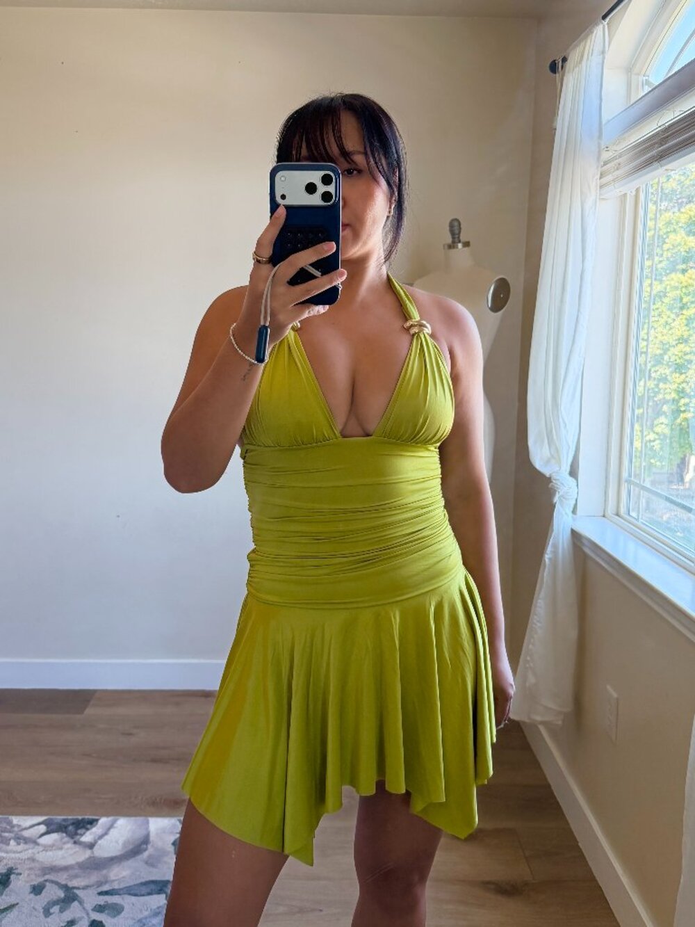 White Fox Green Chartreuse Mini Dress | Tie Halter Neck | Y2K Party Dress NWT - Picture 2 of 6